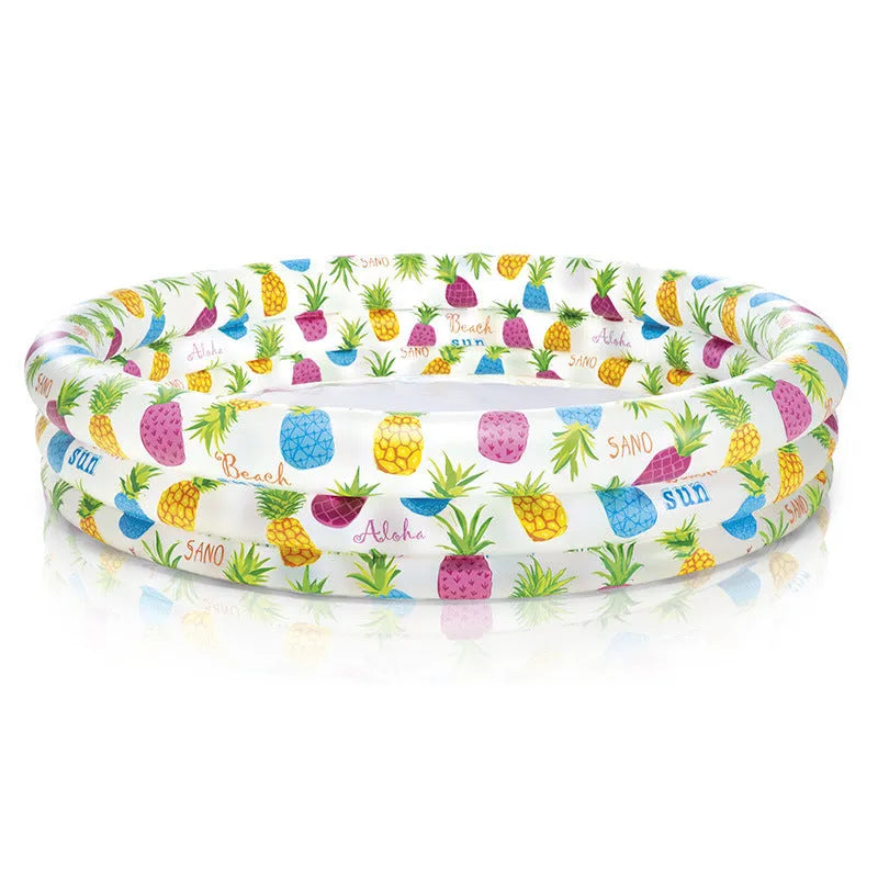 Inflatable round PVC children's pool 132cm with ocean balls and swimming ring, multi-colour design for toddlers 3-6