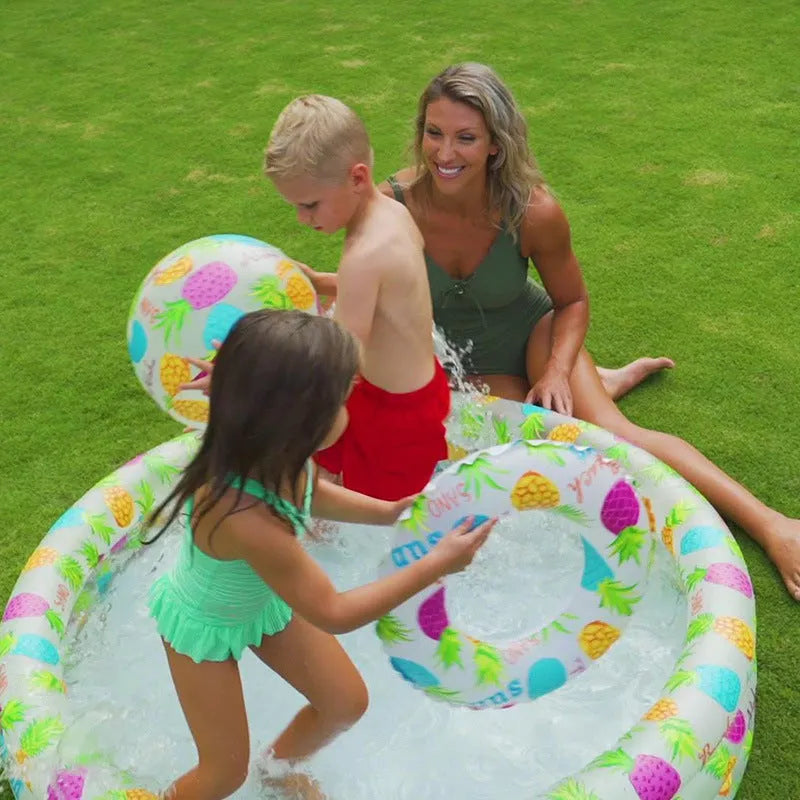Inflatable round PVC children's pool 132cm with ocean balls and swimming ring, multi-colour design for toddlers 3-6