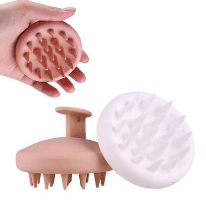 Black silicone scalp massager brush measuring 80mm wide with rounded bristle tips