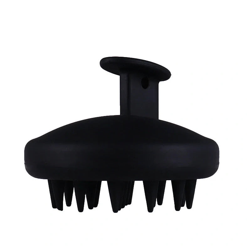 Black silicone scalp massager brush measuring 80mm wide with rounded bristle tips