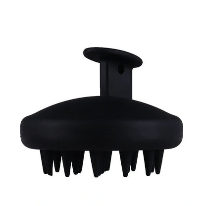 Black silicone scalp massager brush measuring 80mm wide with rounded bristle tips