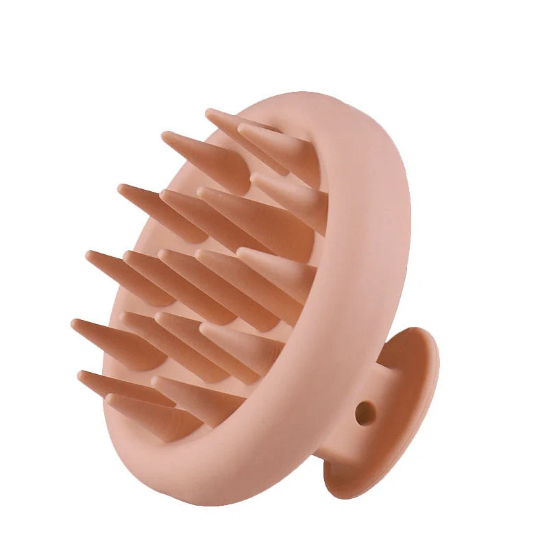 Black silicone scalp massager brush measuring 80mm wide with rounded bristle tips