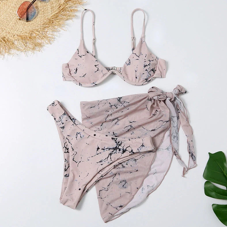 Women's leopard print three-piece swimsuit with adjustable chest support options