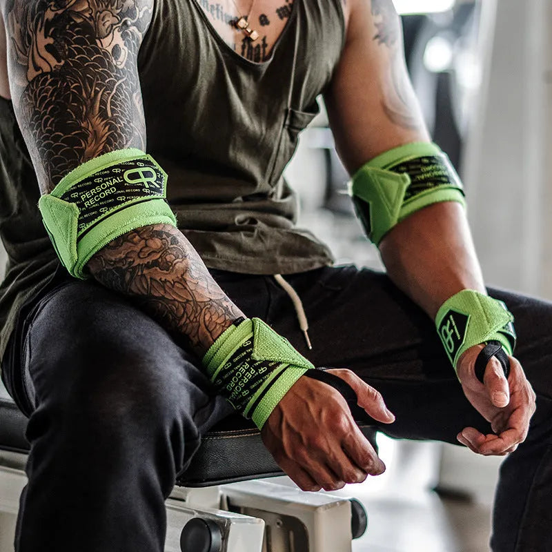 Fitness wristband pair in black non-woven fabric for bench press weightlifting wrist support 45cm length