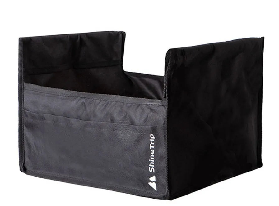 Folding table storage bag in waterproof Oxford fabric with front pocket, available in two sizes for camping