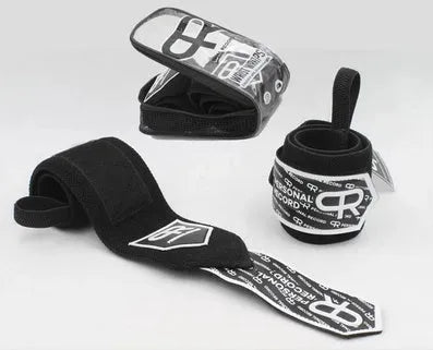 Fitness wristband pair in black non-woven fabric for bench press weightlifting wrist support 45cm length