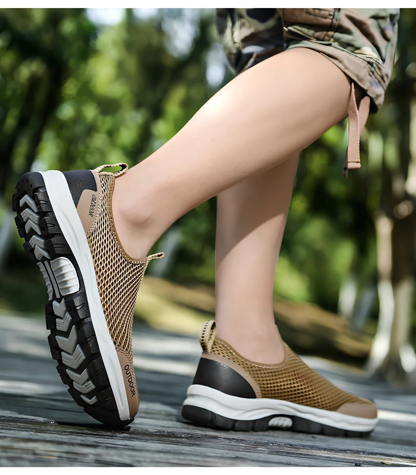 Men's breathable hollow mesh slip-on casual shoes with ventilation openings and TPR sole