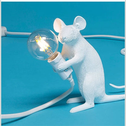 Nordic Creative Resin Mini Animal Mouse Light in golden or white, perfect for bedside tables