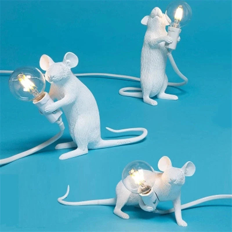 Nordic Creative Resin Mini Animal Mouse Light in golden or white, perfect for bedside tables
