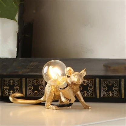 Nordic Creative Resin Mini Animal Mouse Light in golden or white, perfect for bedside tables