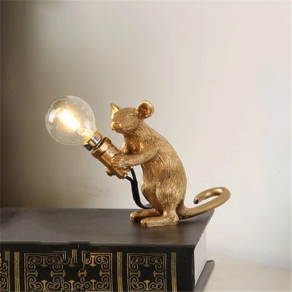 Nordic Creative Resin Mini Animal Mouse Light in golden or white, perfect for bedside tables