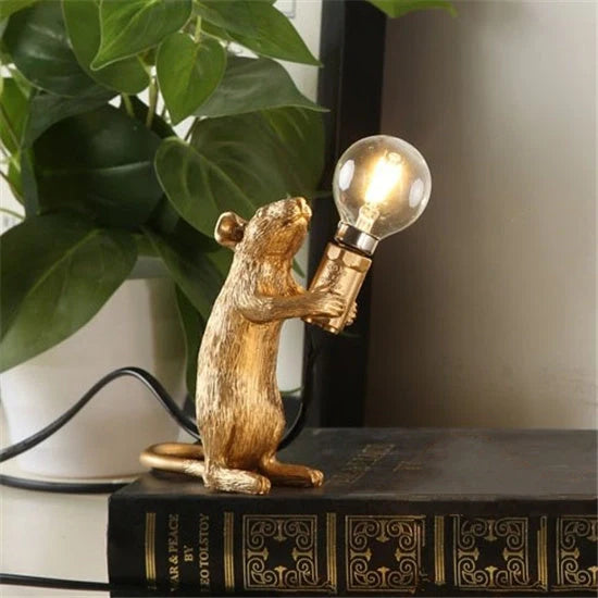 Nordic Creative Resin Mini Animal Mouse Light in golden or white, perfect for bedside tables