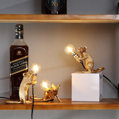 Nordic Creative Resin Mini Animal Mouse Light in golden or white, perfect for bedside tables