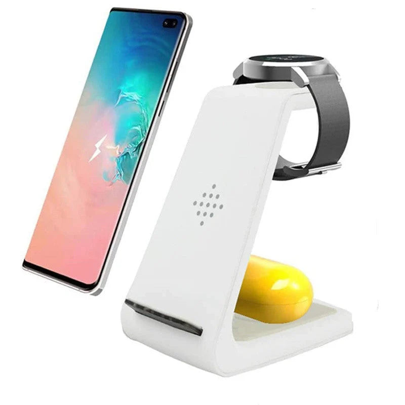 3-in-1 wireless charging stand for iPhone12, iWatch6, and AirPods in black and white