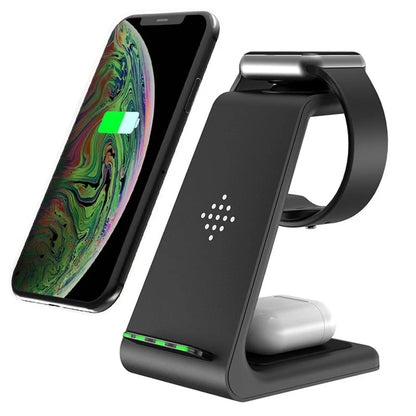 3-in-1 wireless charging stand for iPhone12, iWatch6, and AirPods in black and white