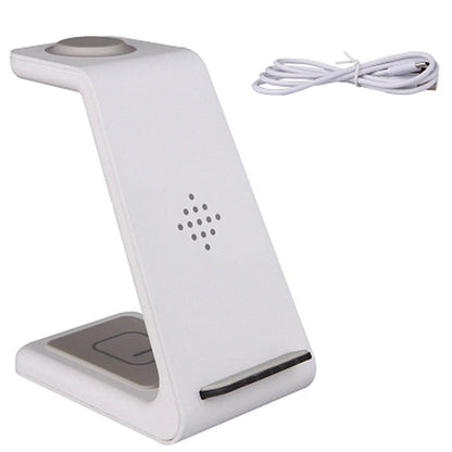 3-in-1 wireless charging stand for iPhone12, iWatch6, and AirPods in black and white