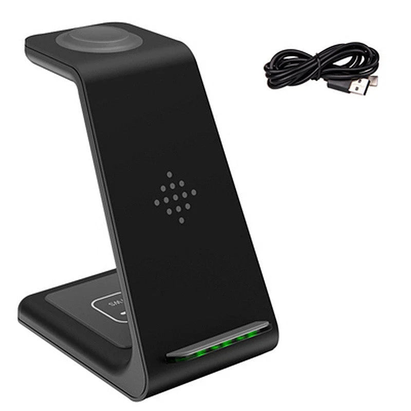 3-in-1 wireless charging stand for iPhone12, iWatch6, and AirPods in black and white
