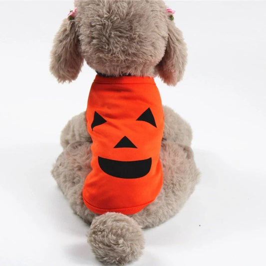 Halloween Pet Pumpkin Costume for cats and small to medium dogs in orange with smiley or grimace options