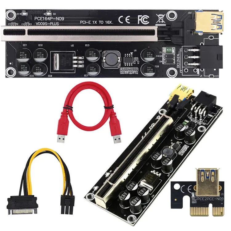 PCI-E X16 GPU riser card with 60cm USB 3.0 cable and tinned copper wire in black
