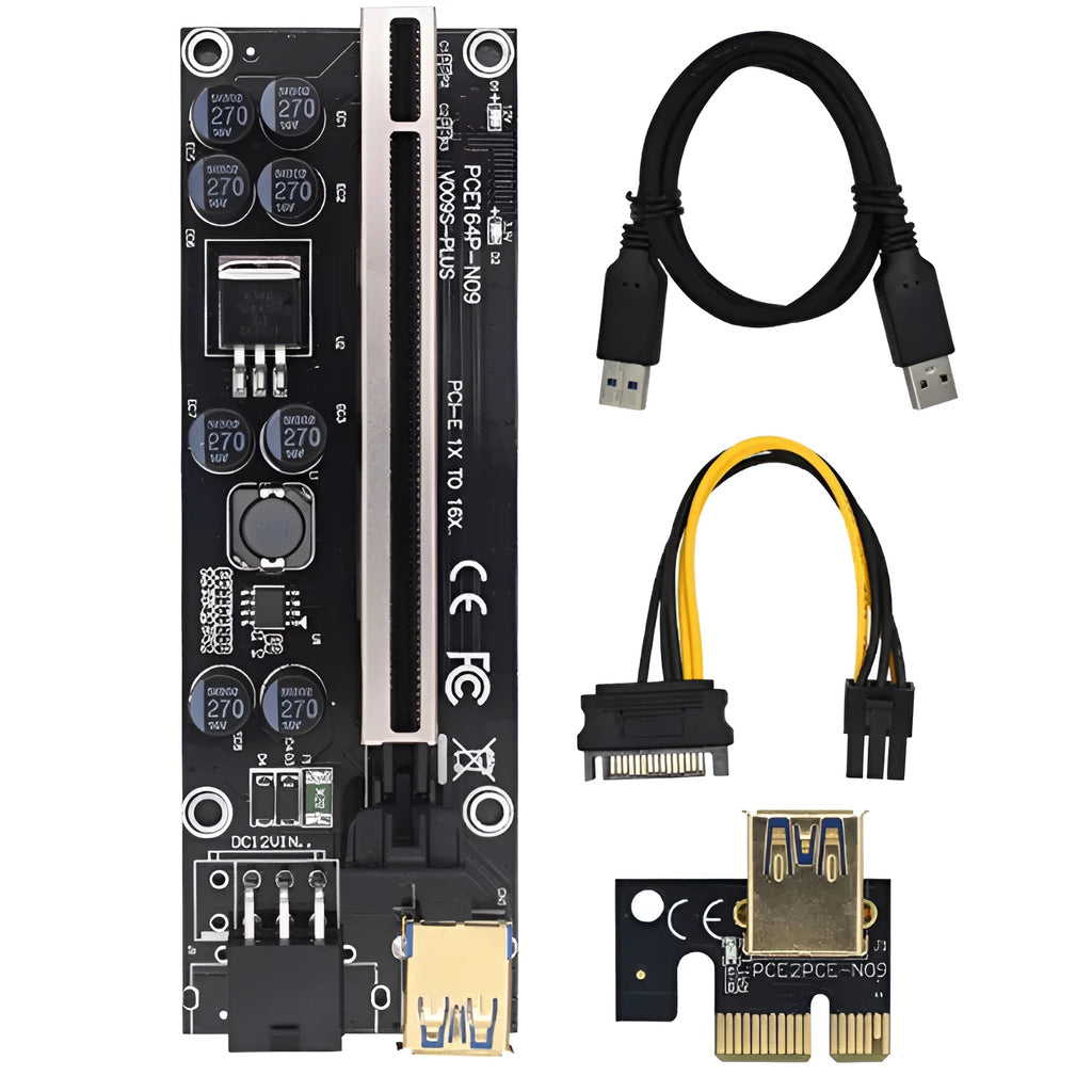 PCI-E X16 GPU riser card with 60cm USB 3.0 cable and tinned copper wire in black