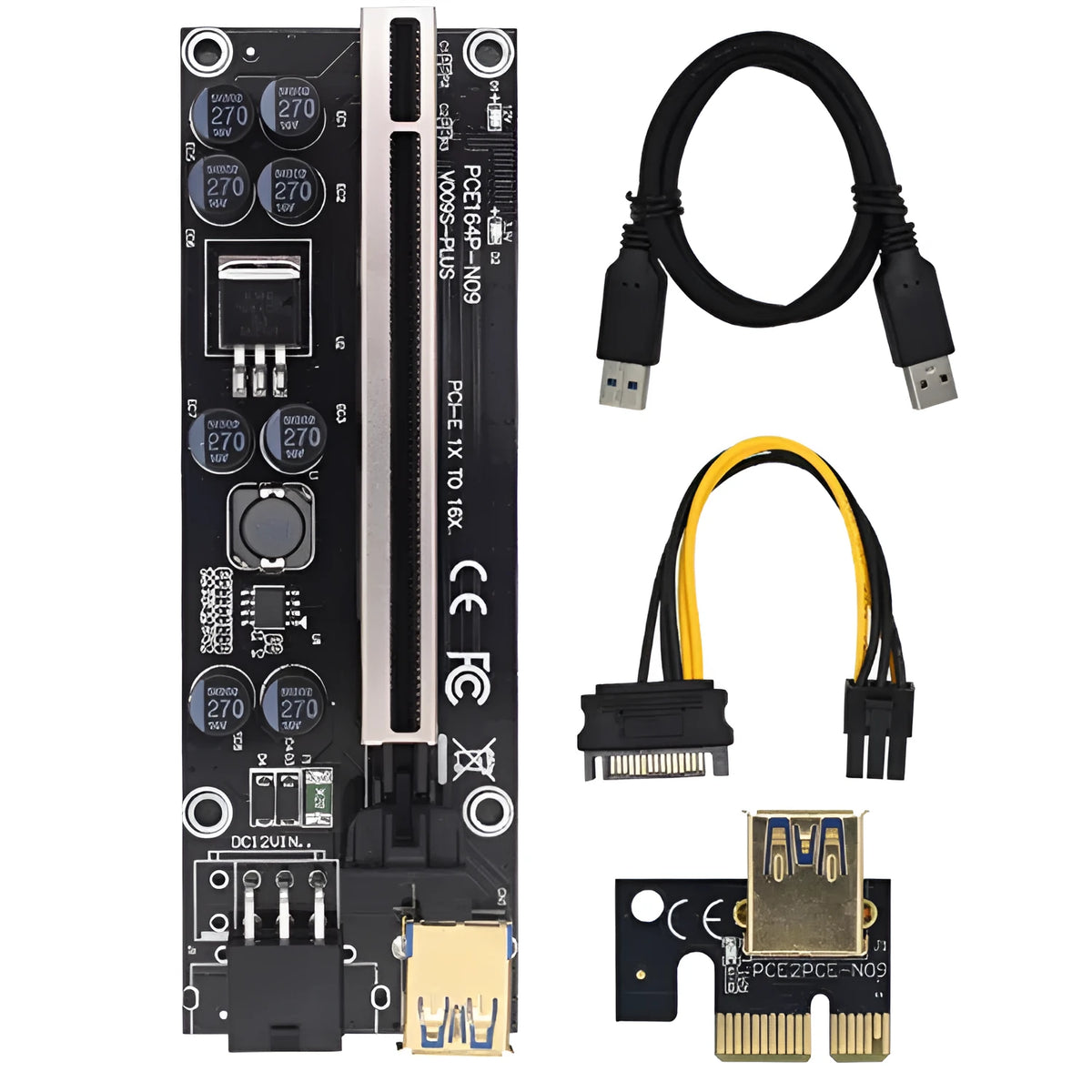 PCI-E X16 GPU riser card with 60cm USB 3.0 cable and tinned copper wire in black