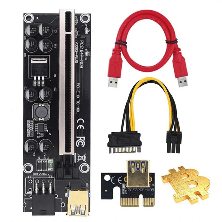 PCI-E X16 GPU riser card with 60cm USB 3.0 cable and tinned copper wire in black