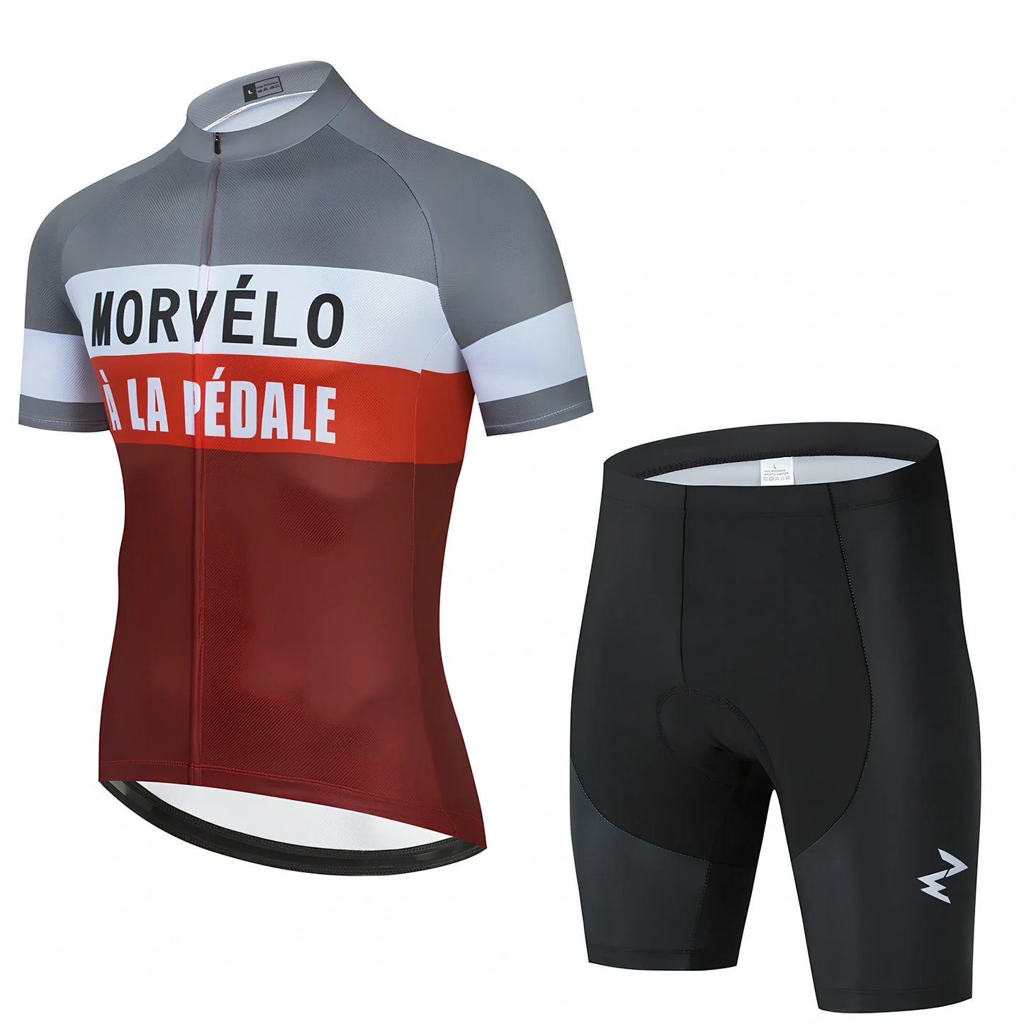 Summer cycling jersey and shorts set in moisture-wicking fabric with size range XS to 4XL