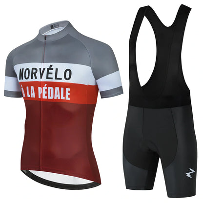 Summer cycling jersey and shorts set in moisture-wicking fabric with size range XS to 4XL