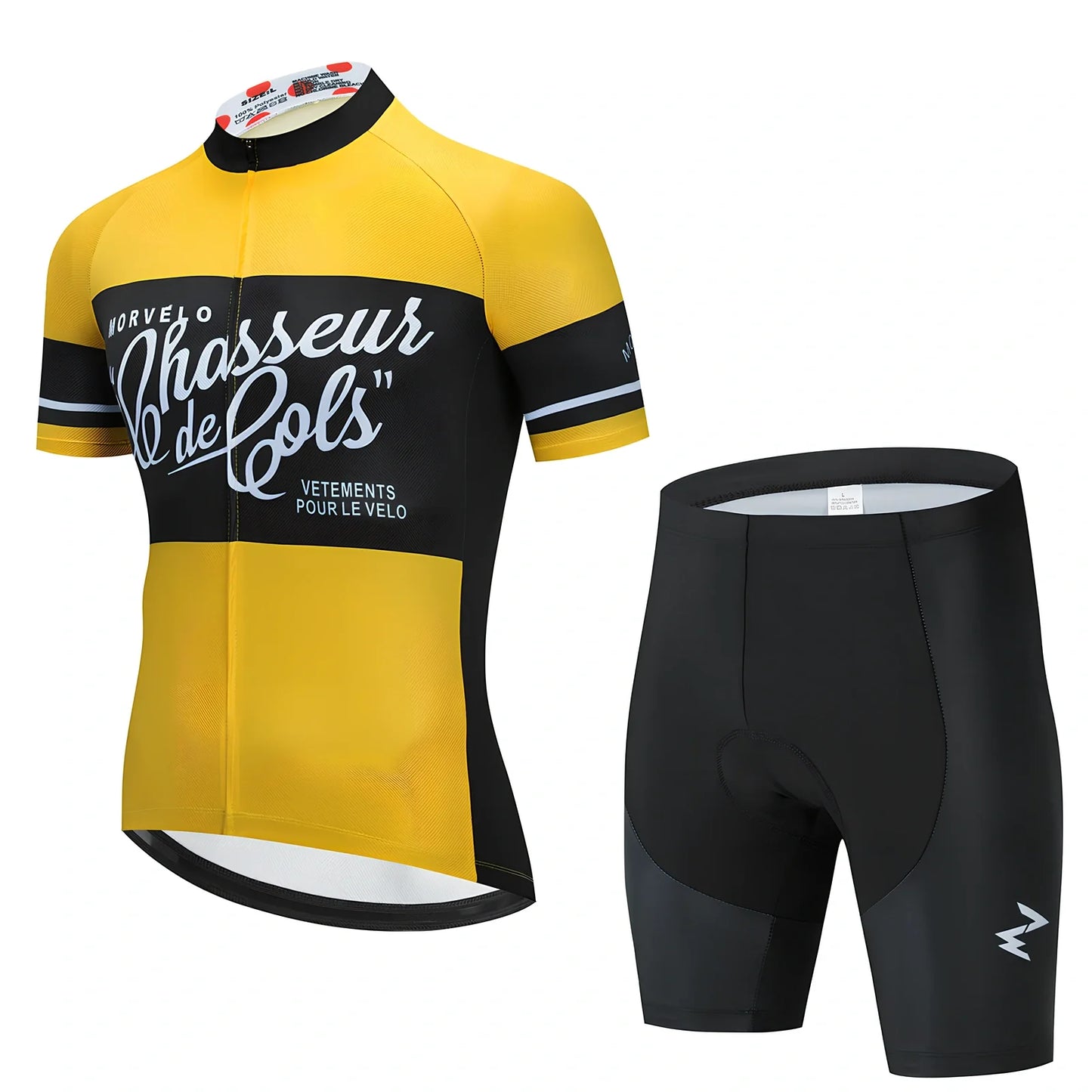 Summer cycling jersey and shorts set in moisture-wicking fabric with size range XS to 4XL