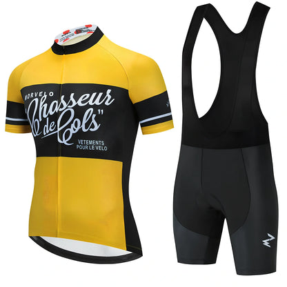 Summer cycling jersey and shorts set in moisture-wicking fabric with size range XS to 4XL