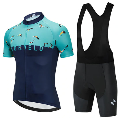 Summer cycling jersey and shorts set in moisture-wicking fabric with size range XS to 4XL