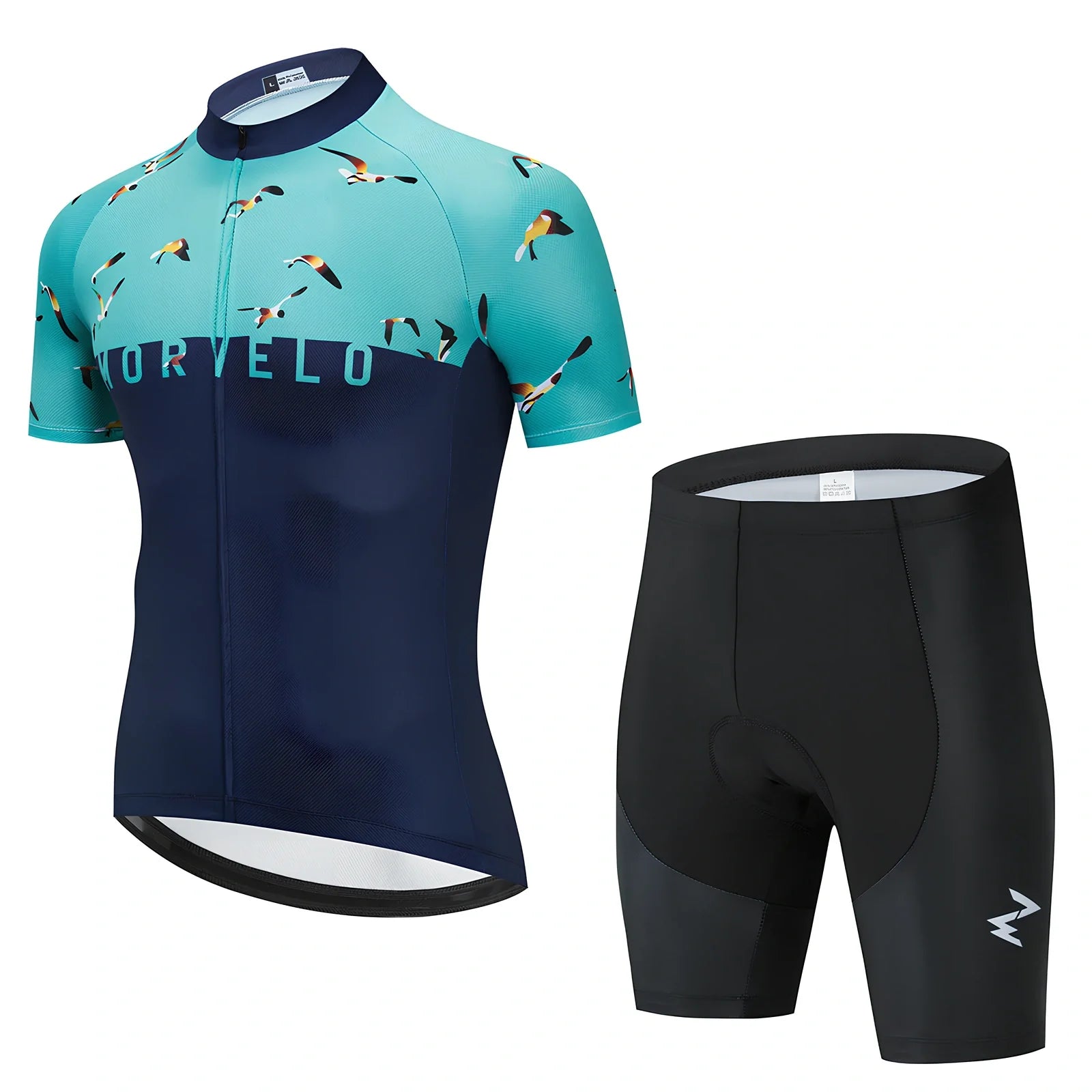 Summer cycling jersey and shorts set in moisture-wicking fabric with size range XS to 4XL