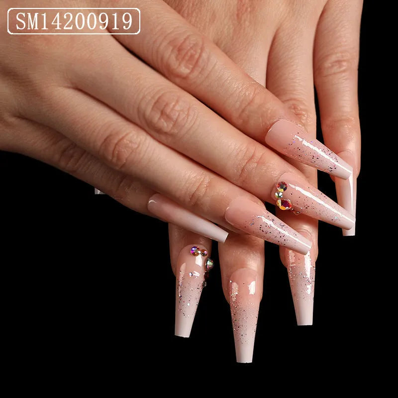 Assemble ballet nails trapezoidal coffin fake nails pack with nail art patches in multiple colours