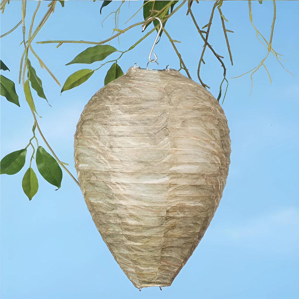 Paper beehive honeycomb lantern in photographic colour, 22cm wide by 28cm high.