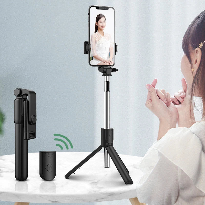 Universal Bluetooth selfie stick with tripod and remote control in various colors