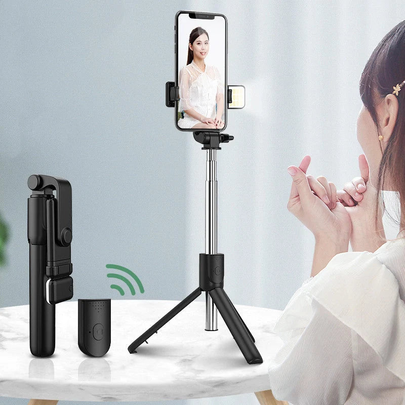 Universal Bluetooth selfie stick with tripod and remote control in various colors