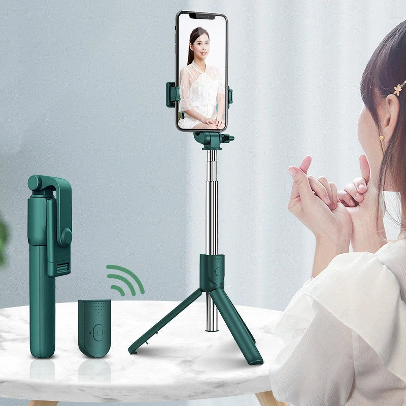 Universal Bluetooth selfie stick with tripod and remote control in various colors