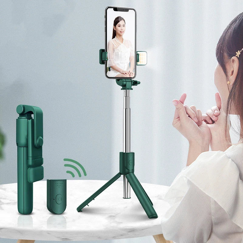 Universal Bluetooth selfie stick with tripod and remote control in various colors