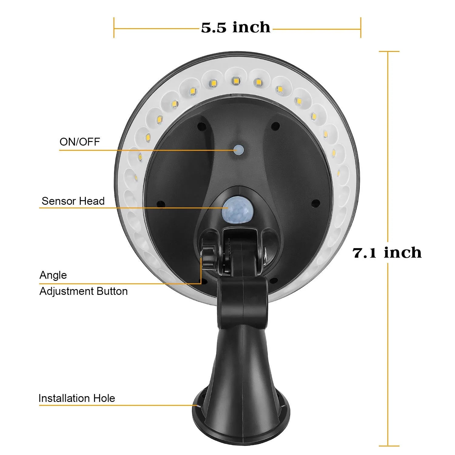 White ABS plastic solar-powered garden light with 360-degree LED illumination panel.