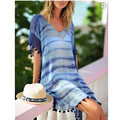 Chiffon smudged beach blouse loose plus size holiday beach skirt purple ball print blue colour for swimming wading