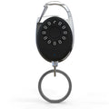 Black Bluetooth anti-lost tracker keychain compatible with Apple Find My network on a metal key ring