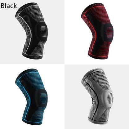 Silicone spring patella knee pads for sports in grey, blue, red, and black