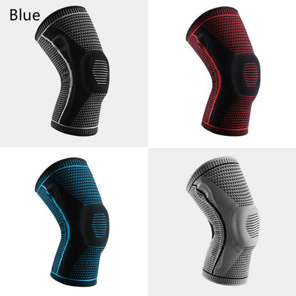 Silicone spring patella knee pads for sports in grey, blue, red, and black
