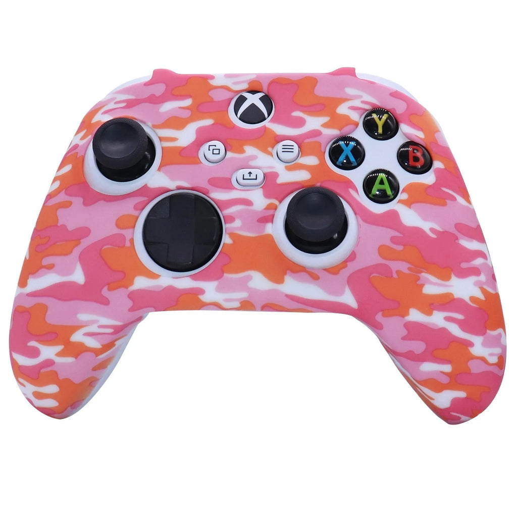 Pink silicone camouflage controller cover for Xbox One with precise cutouts