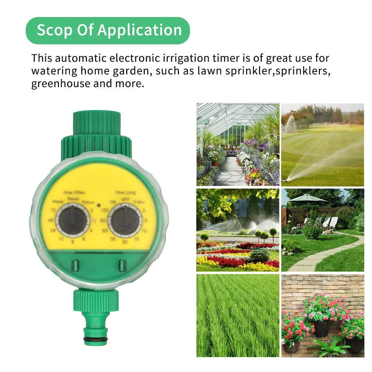 Programmable garden watering timer with LCD display, automatic irrigation control, and durable ABS construction