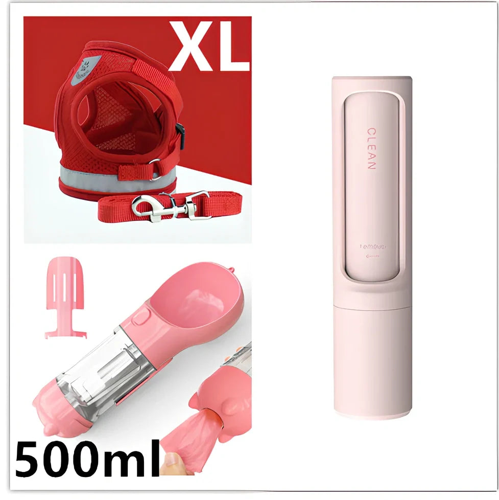 Blue breathable mesh pet harness with reflective belt, adjustable for 1.5-10kg dogs, includes 120cm towing rope for safe walks