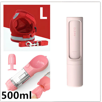 Blue breathable mesh pet harness with reflective belt, adjustable for 1.5-10kg dogs, includes 120cm towing rope for safe walks