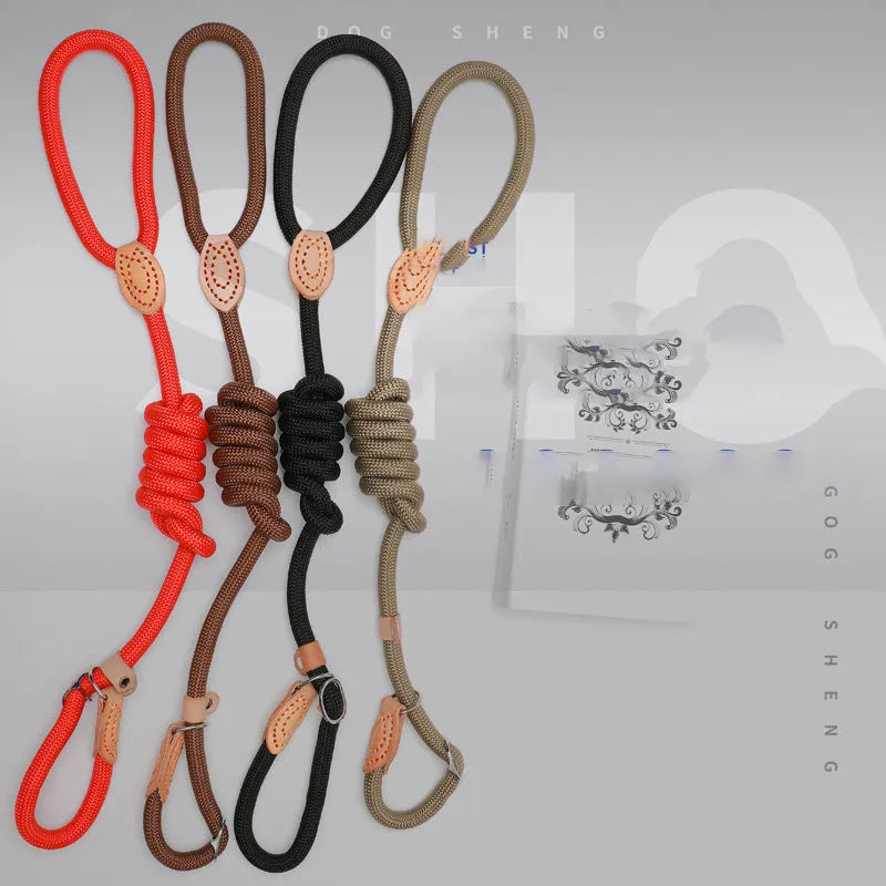 Nylon slip lead training dog leash in black with rope thickness options from 0.8cm to 1.6cm