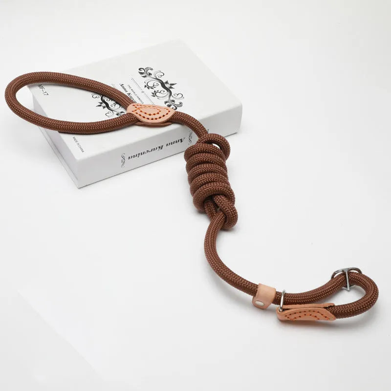 Nylon slip lead training dog leash in black with rope thickness options from 0.8cm to 1.6cm