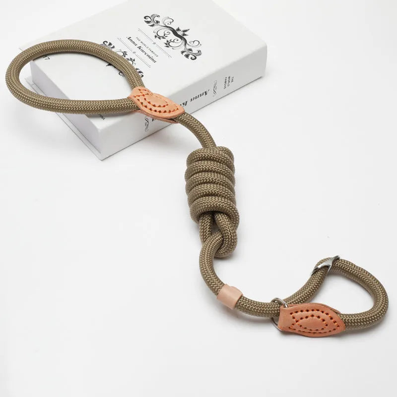 Nylon slip lead training dog leash in black with rope thickness options from 0.8cm to 1.6cm